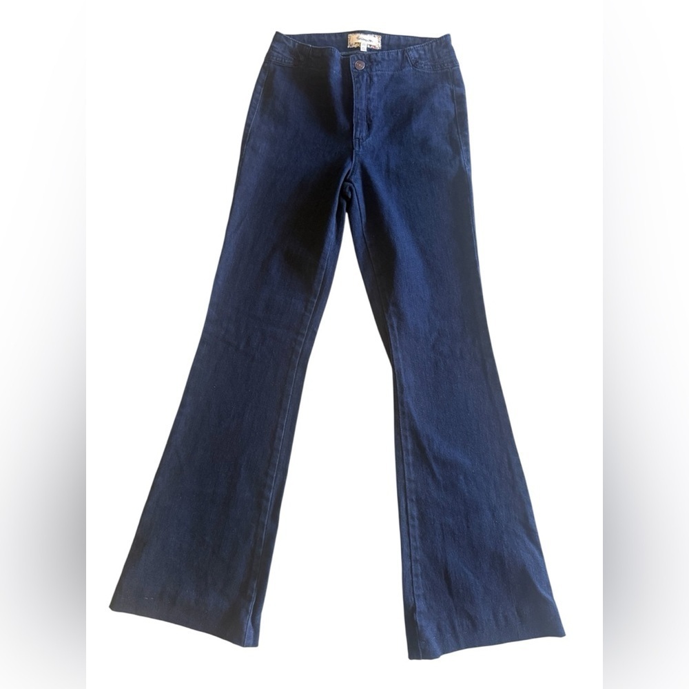 heritage 1981 jeans dark blue size 25 bell wide leg 2 back pockets zipper